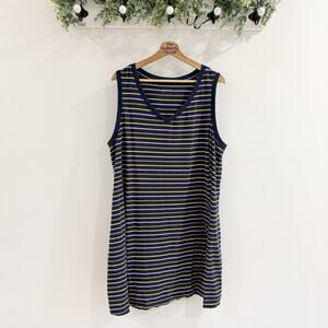 Pact Organic Cotton Striped V Neck Sleeveless Multicolor Mini Dress Size XL